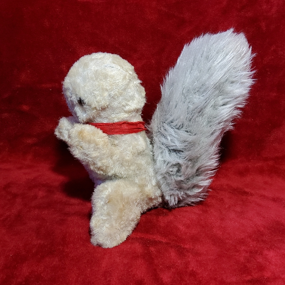 Vintage 1960's - 1970's Grey Plush Squirrel With Big Bushy Tail 8" Missing Ears